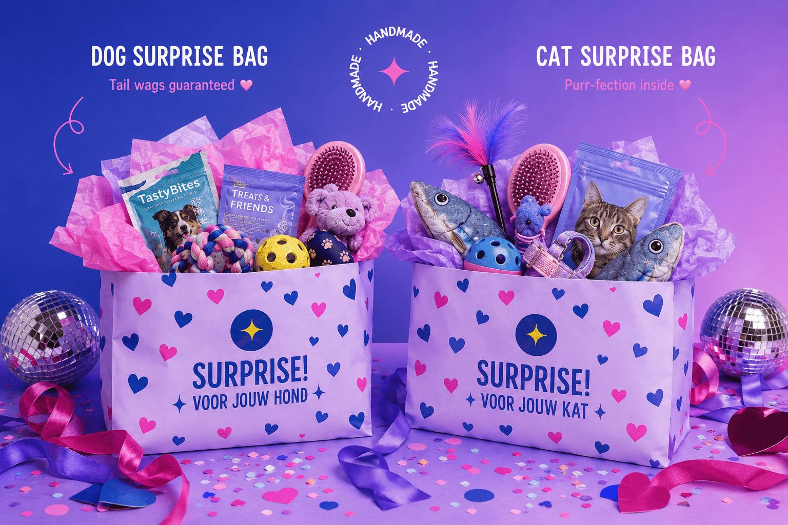 Dog verrassingsbox en cat verrassingsbox naast elkaar