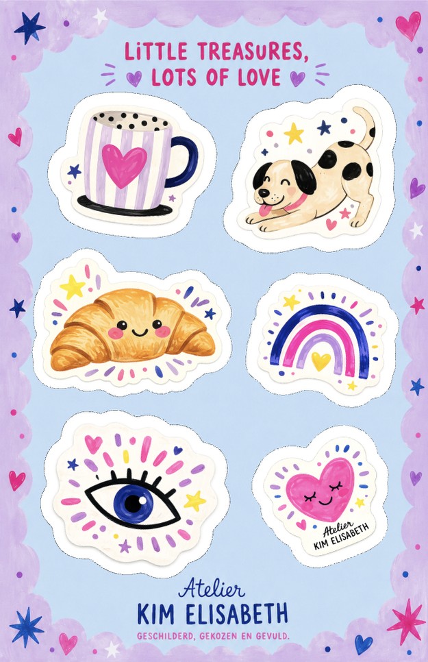 Stickervel Lieve dagen met zes stickers in lila en roze