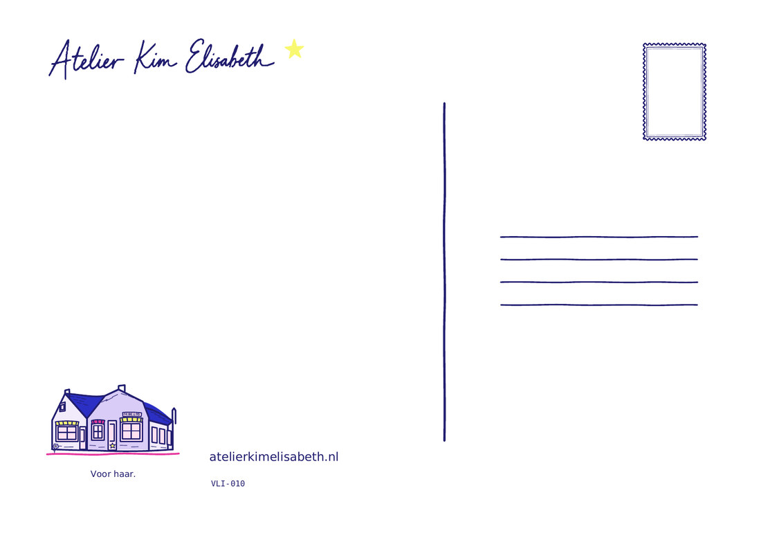 Achterkant van de Vlieland-ansichtkaart met adreslijnen, postzegelvak en het huisje van De Beurs