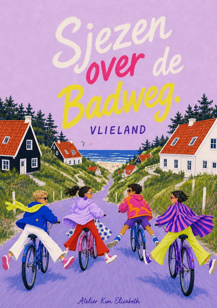 Ansichtkaart Vlieland: Sjezen over de Badweg.