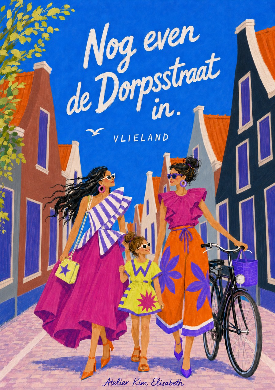 Ansichtkaart Vlieland: Nog even de Dorpsstraat in.