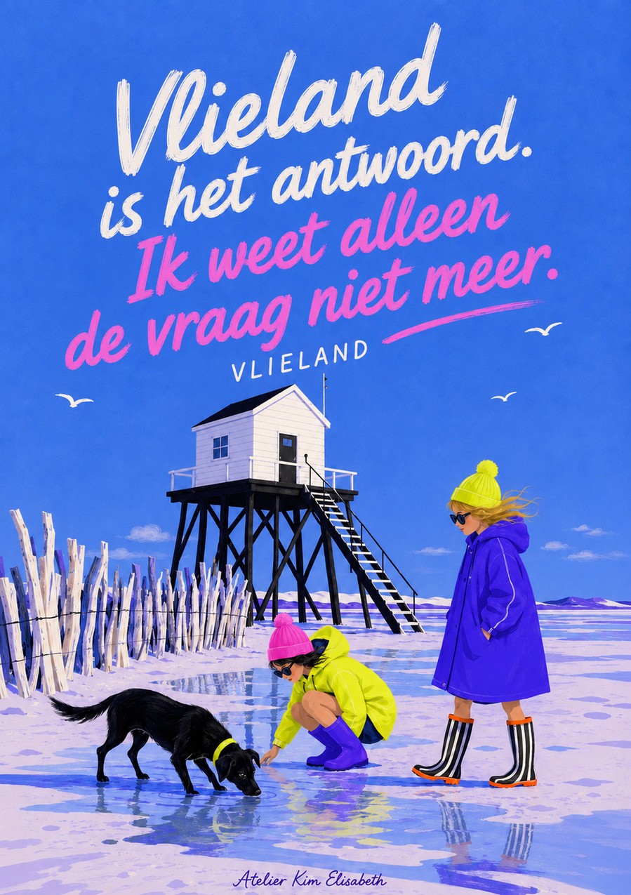 Ansichtkaart Vlieland: Vlieland is het antwoord. Ik weet alleen de vraag niet meer.