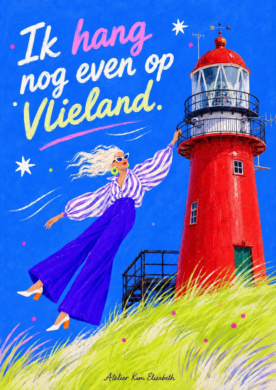 Ansichtkaart Vlieland: Ik hang nog even op Vlieland.