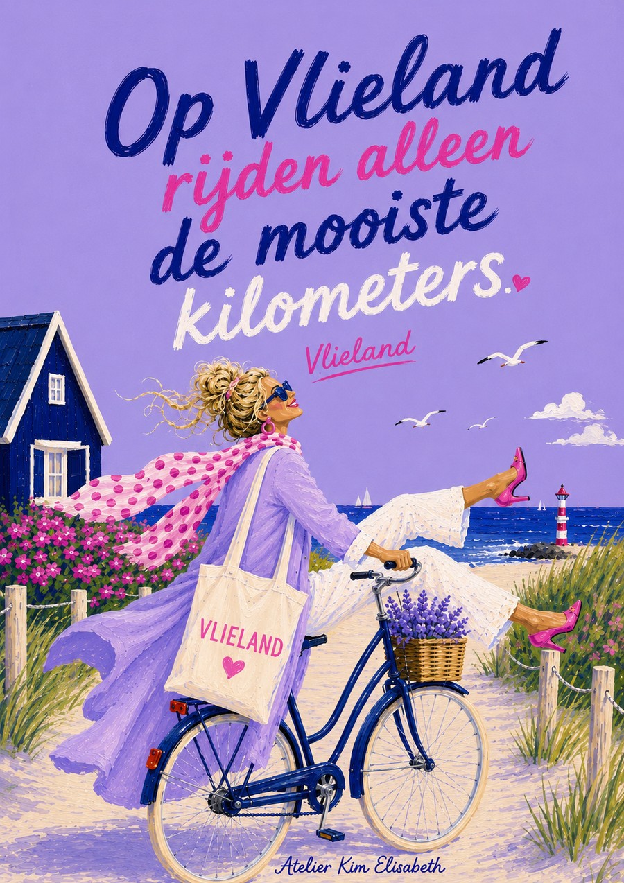 Ansichtkaart Vlieland: Op Vlieland rijden alleen de mooiste kilometers.