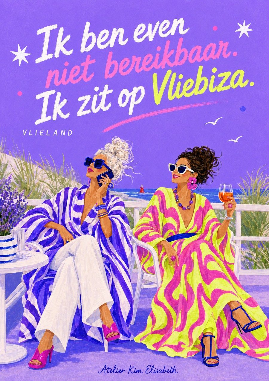 Ansichtkaart Vlieland: Ik ben even niet bereikbaar. Ik zit op Vliebiza.