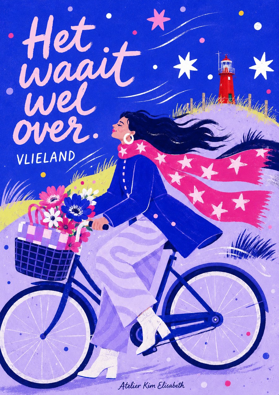 Ansichtkaart Vlieland: Het waait wel over.